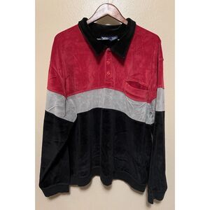 Vtg 80s John Blair Velvet Velour Feel Long Sleeve‎ Polo Collar Shirt Mens Sz 3XL
